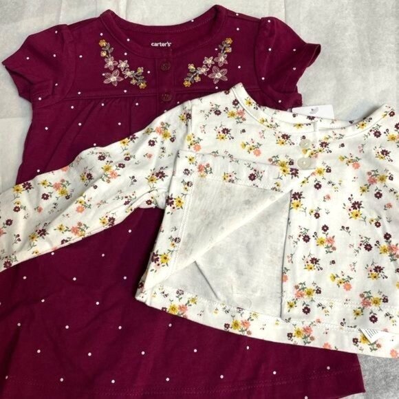 2-Piece Baby Girl Floral Bodysuit Dress & Cardigan Carter's Set 9 M - Picture 10 of 12